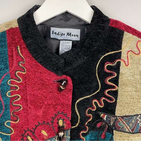 Indigo Moon Boho Mix Media Toggle Patchwork Jacket Size XS - Picture 4 of 10